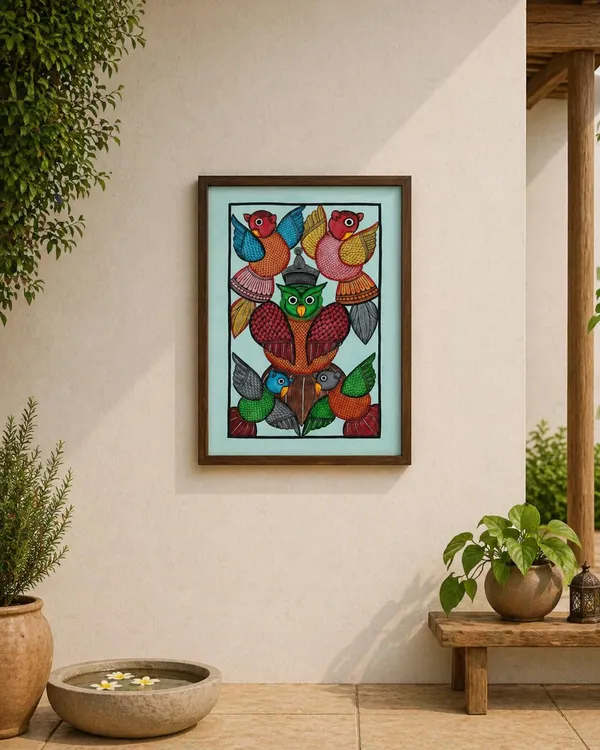Prithviya_Collective_Colorful_Folk_Bird_Wall_Art_with_Frame_�_Traditional_Handmade_Decorative_Painting