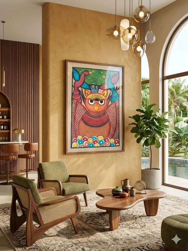Prithviya_Collective_Handcrafted_Folk_Owl_Wall_Art_Painting_with_Birds_�_Framed_Traditional_Tribal_Artwork_(16_x_22_Inches)