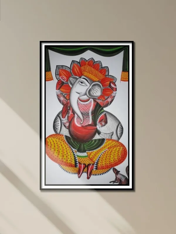 Prithviya_Collective_Handcrafted_Lord_Ganesha_Folk_Art_Painting_�_Framed_Spiritual_Wall_D�cor_with_Glass_Protection