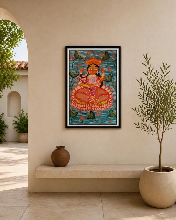 Prithviya_Collective_Handcrafted_Vishnu_Lakshmi_Traditional_Folk_Art_Painting_�_Framed_Spiritual_Wall_D�cor_with_Glass_Protection