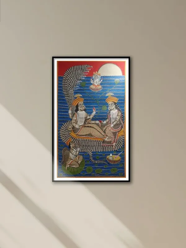 Prithviya_Collective_Handcrafted_Vishnu_Lakshmi_Traditional_Folk_Art_Painting_�_Framed_Spiritual_Wall_D�cor_with_Glass_Protection