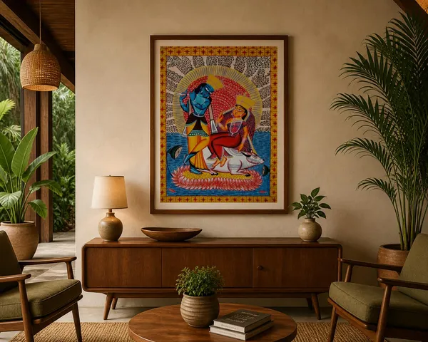 Prithviya_Collective_Radha_Krishna_Traditional_Folk_Art_Painting_with_Wooden_Frame_&_Glass_Protection