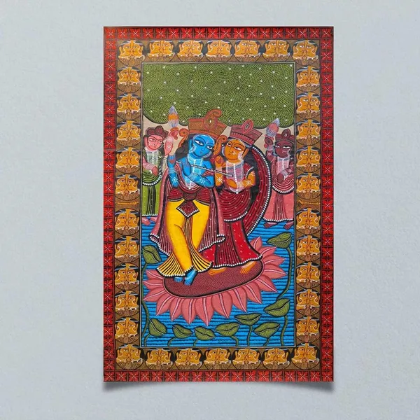 Prithviya_Collective_Radha_Krishna_Lotus_Folk_Art_Painting_with_Traditional_Border_Frame_Design