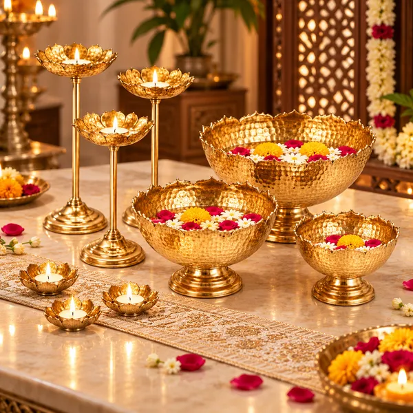 Premium_Golden_Hammered_Metal_Urli_Bowl_Set_of_9_with_Lotus_Tealight_Holders_&_Decorative_Stands_|_Luxury_Floating_Flower_Bowls_for_Diwali,_Pooja,_Wedding_&_Home_Décor