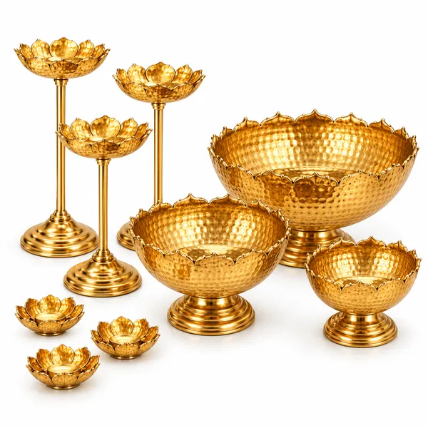 Premium_Golden_Hammered_Metal_Urli_Bowl_Set_of_9_with_Lotus_Tealight_Holders_&_Decorative_Stands_|_Luxury_Floating_Flower_Bowls_for_Diwali,_Pooja,_Wedding_&_Home_Décor