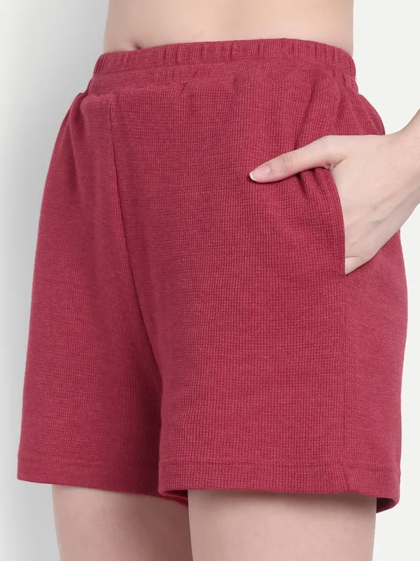 Maroon_Baffle_Shorts_For_Women