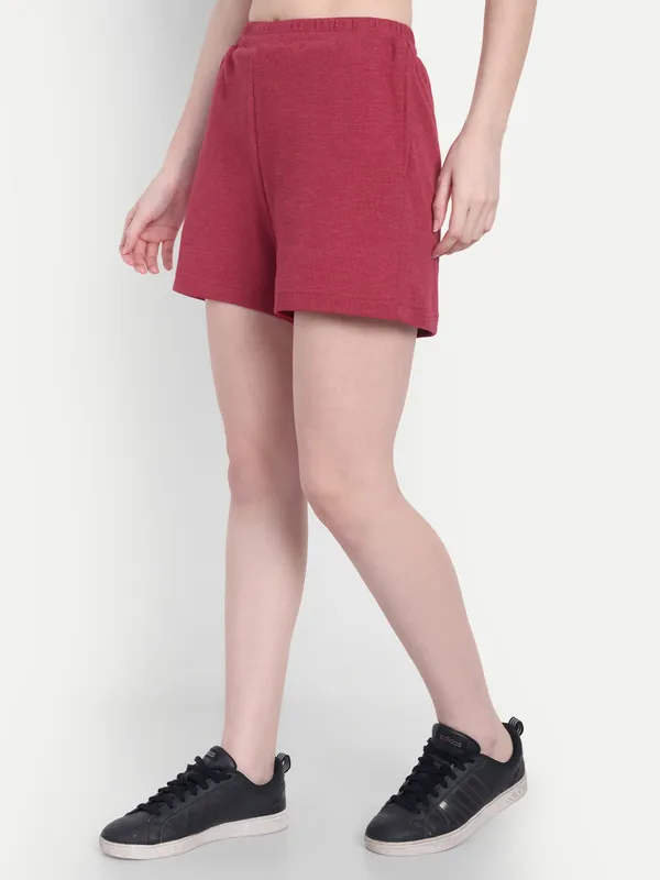 Maroon_Baffle_Shorts_For_Women
