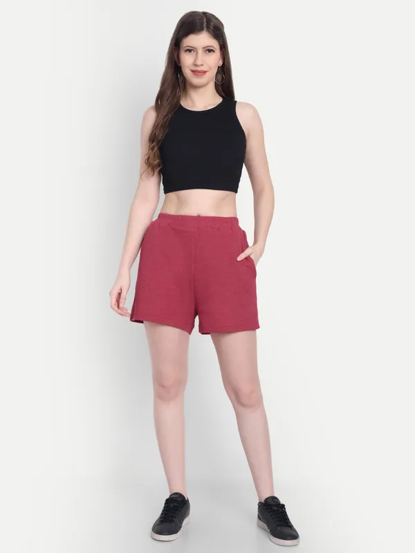 Maroon_Baffle_Shorts_For_Women