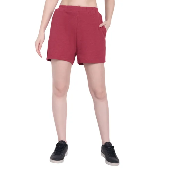 Maroon_Baffle_Shorts_For_Women