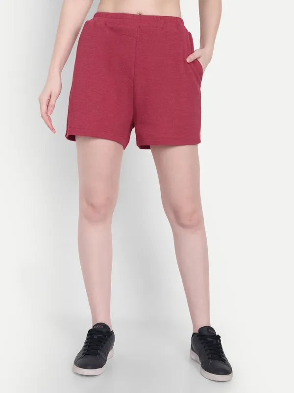 Maroon_Baffle_Shorts_For_Women
