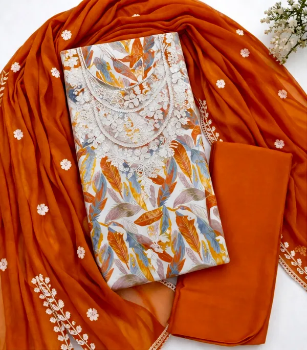 Orange_Cotton_Unstitched_Suit_Set_For_Women