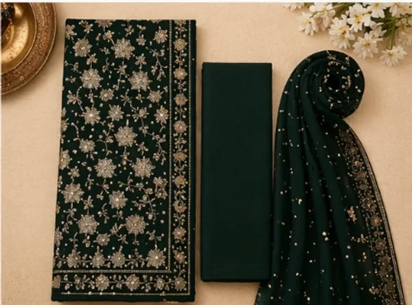 Dark_Green_Georgette_Unstitched_Suit_Set_For_Women