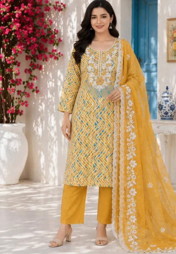 Yellow_Cotton_Unstitched_Suit_Set_For_Women