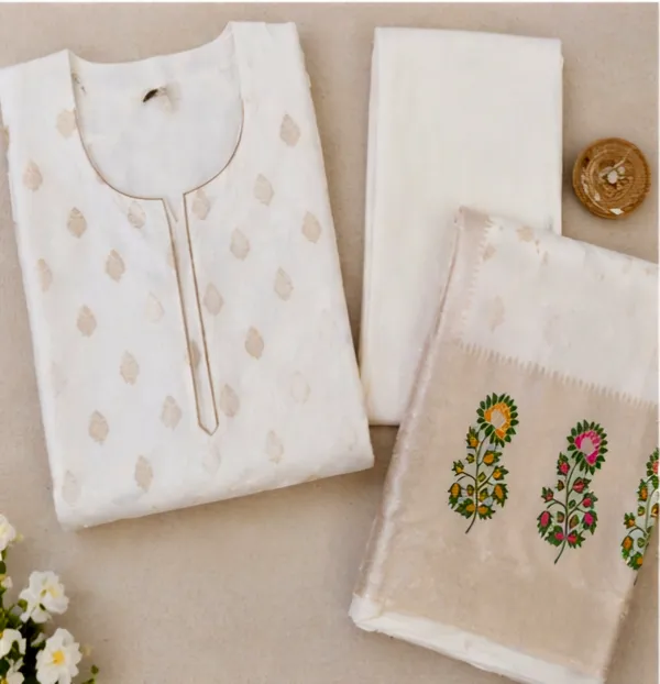 White_Banarasi_Jacquard_Unstitched_Suit_Set_For_Women