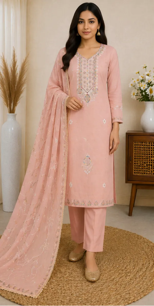 Peach_Cotton_Unstitched_Suit_Set_For_Women