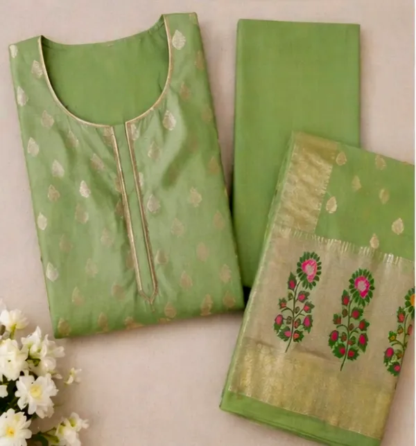 Green_Cotton_Unstitched_Suit_Set_For_Women