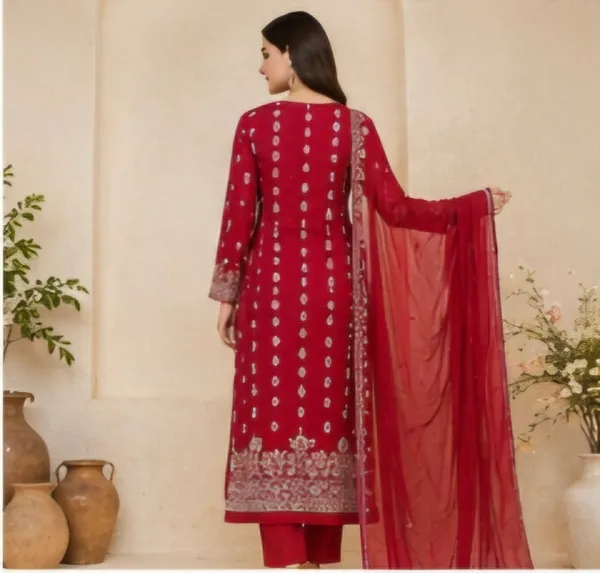 Red_Rayon_Unstitched_Suit_Set_For_Women