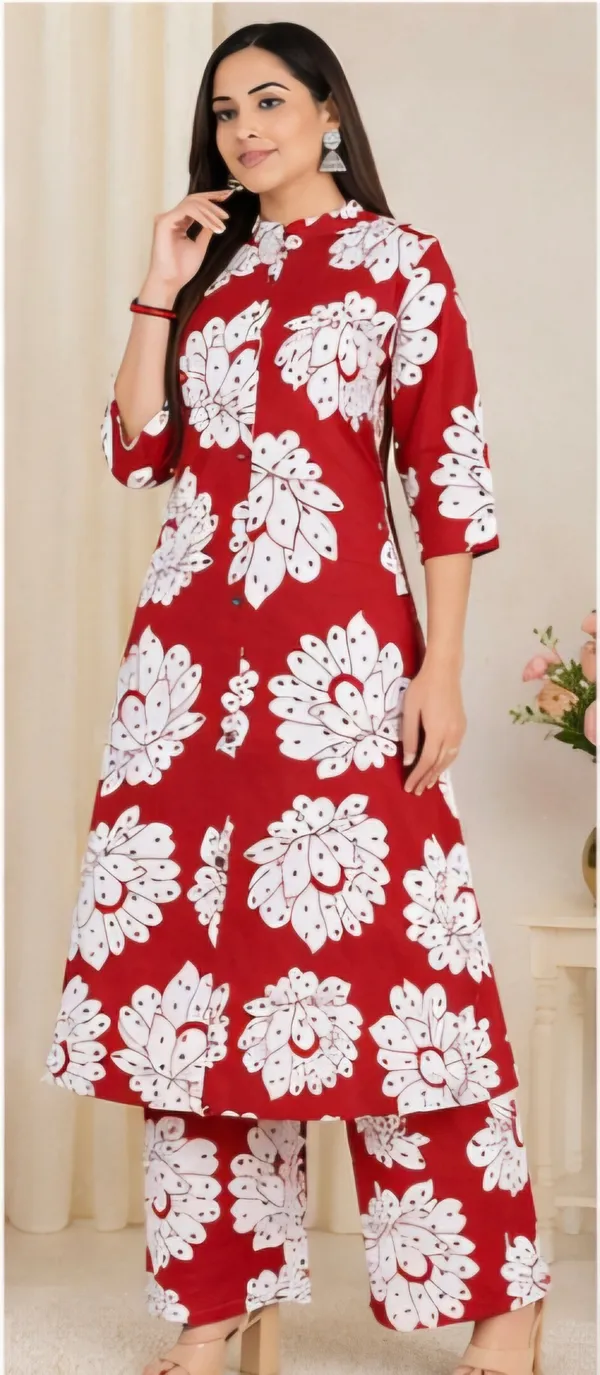 Red_Cotton_Co_Ord_Set_For_Women