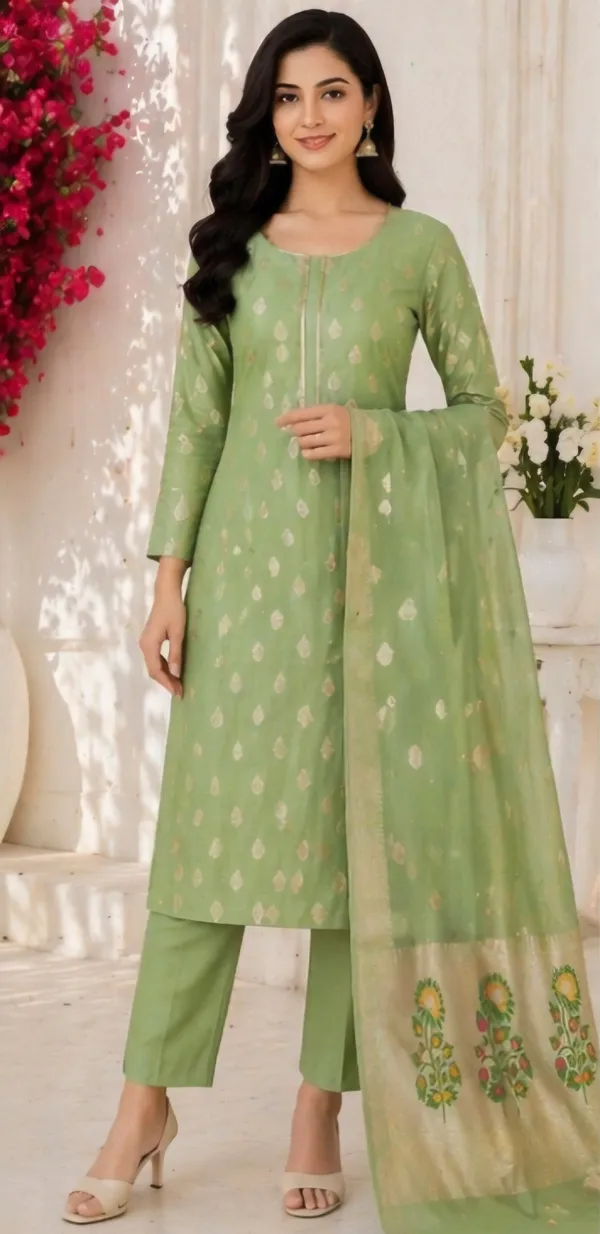 Green_Cotton_Unstitched_Suit_Set_For_Women