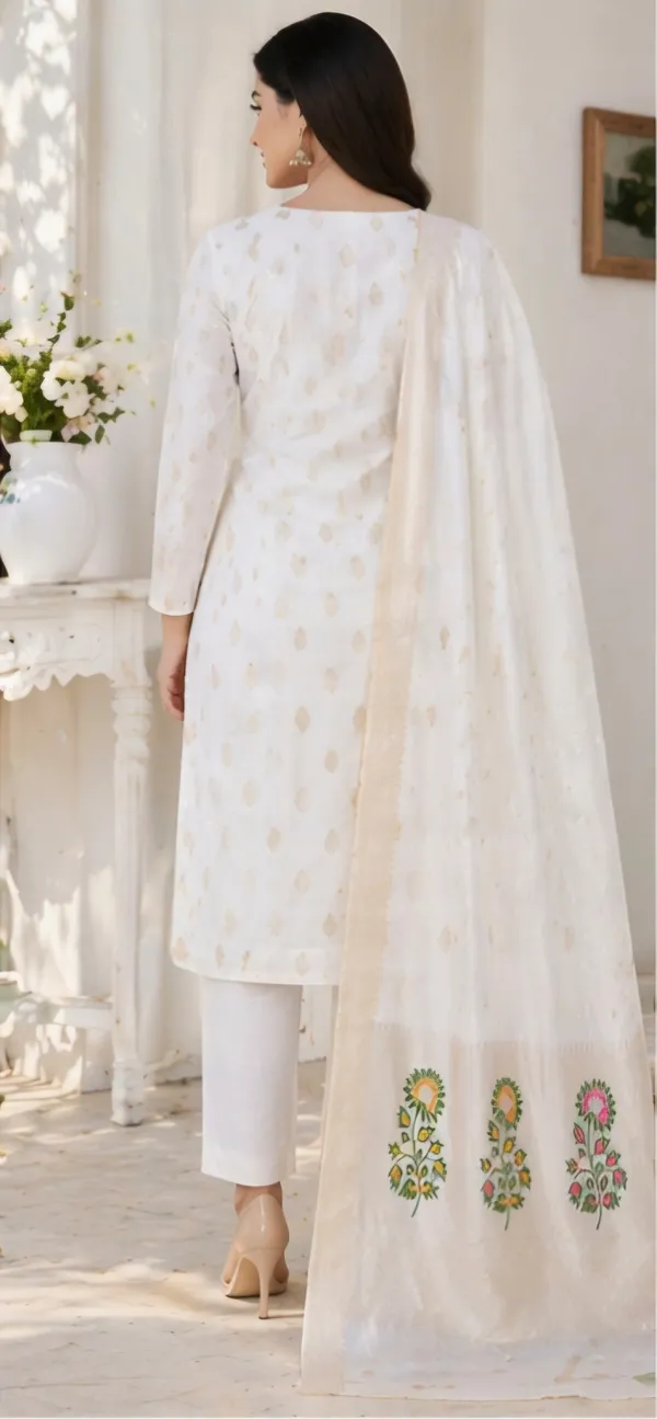 White_Banarasi_Jacquard_Unstitched_Suit_Set_For_Women