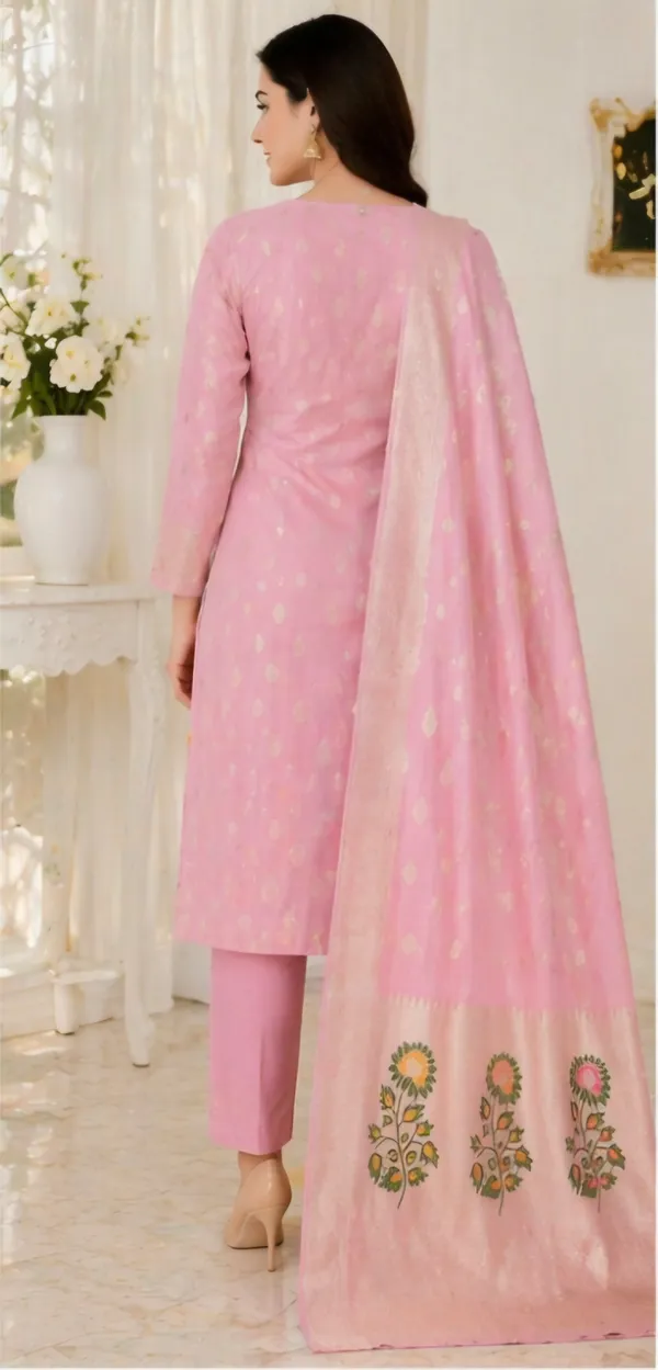 Pink_Banarasi_Jacquard_Unstitched_Suit_Set_For_Women