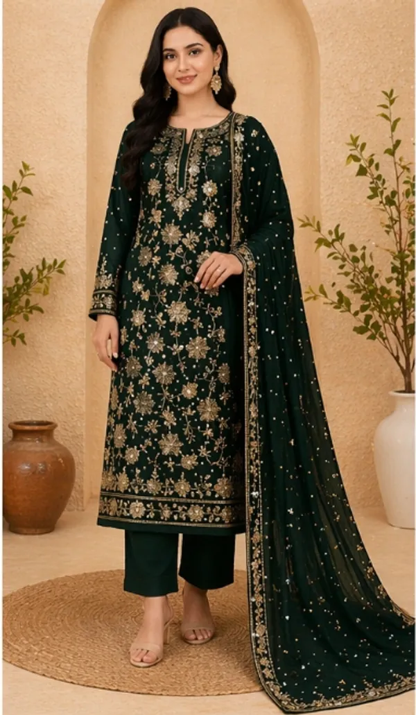 Dark_Green_Georgette_Unstitched_Suit_Set_For_Women