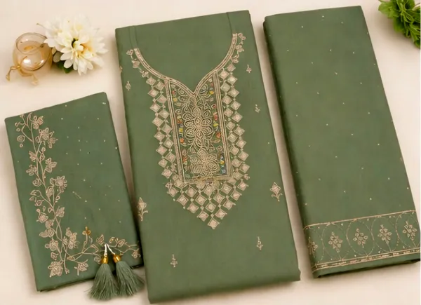 Green_Cotton_Unstitched_Suit_Set_For_Women