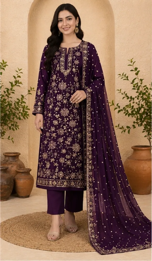 Purple_Georgette_Unstitched_Suit_Set_For_Women