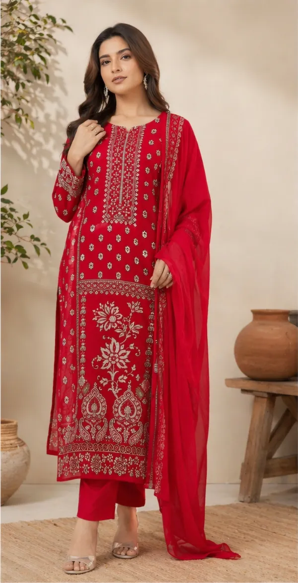 Red_Rayon_Unstitched_Suit_Set_For_Women