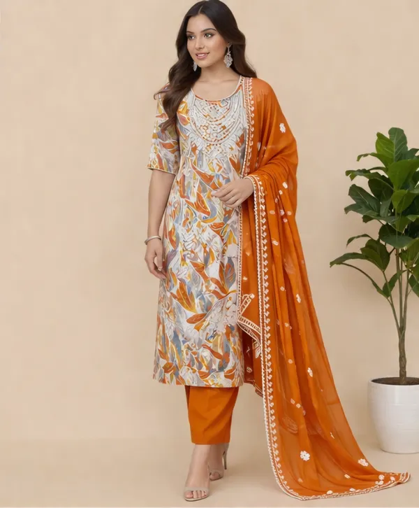 Orange_Cotton_Unstitched_Suit_Set_For_Women