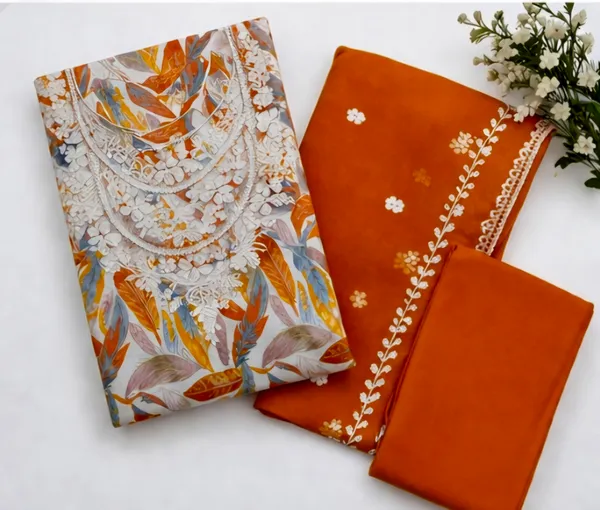 Orange_Cotton_Unstitched_Suit_Set_For_Women