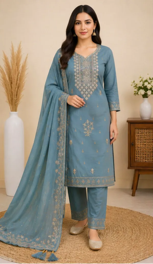 Blue_Cotton_Unstitched_Suit_Set_For_Women