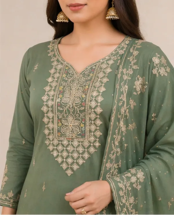 Green_Cotton_Unstitched_Suit_Set_For_Women