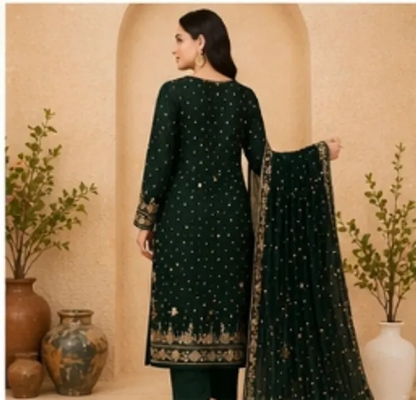 Dark_Green_Georgette_Unstitched_Suit_Set_For_Women