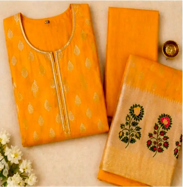 Orange_Cotton_Unstitched_Suit_Set_For_Women