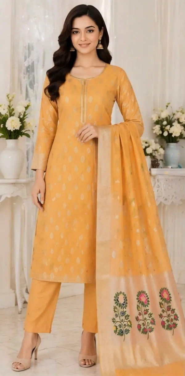 Orange_Cotton_Unstitched_Suit_Set_For_Women