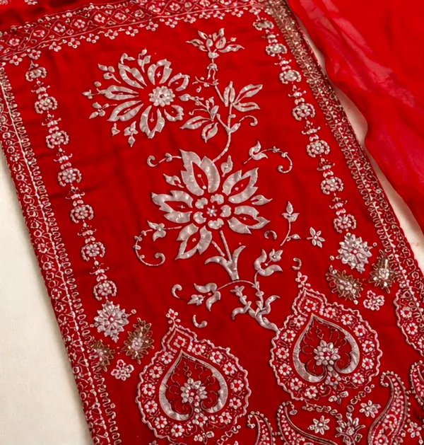 Red_Rayon_Unstitched_Suit_Set_For_Women