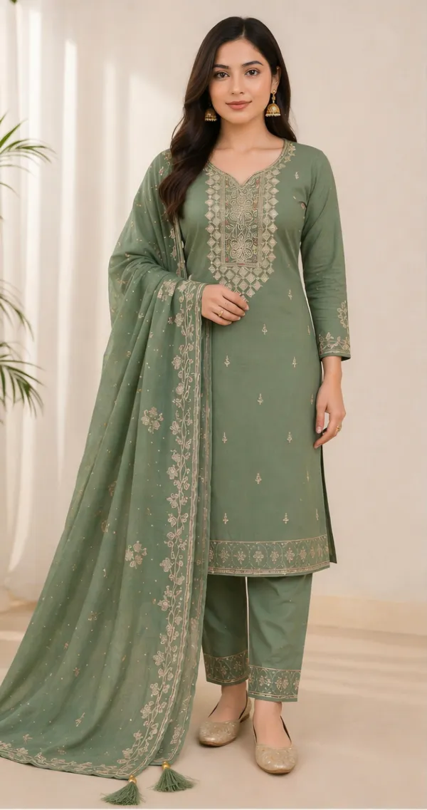Green_Cotton_Unstitched_Suit_Set_For_Women