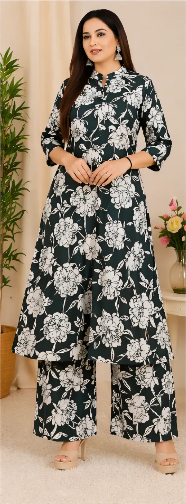 Dark_Green_And_White_Cotton_Co_Ord_Set_For_Women