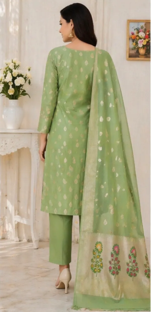 Green_Cotton_Unstitched_Suit_Set_For_Women