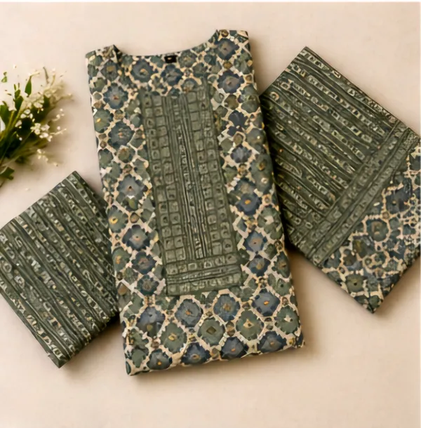 Green_Cotton_Unstitched_Suit_Set_For_Women