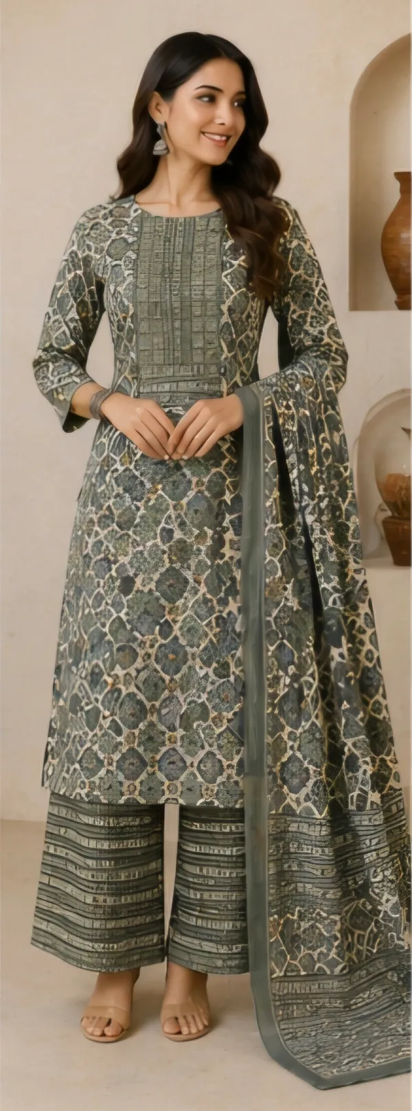 Green_Cotton_Unstitched_Suit_Set_For_Women
