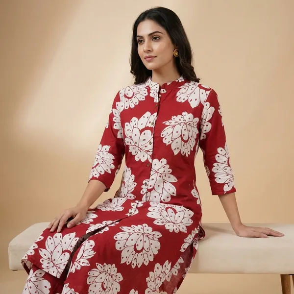 Red_Cotton_Co_Ord_Set_For_Women