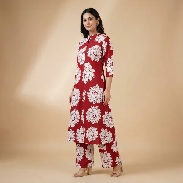 Red_Cotton_Co_Ord_Set_For_Women
