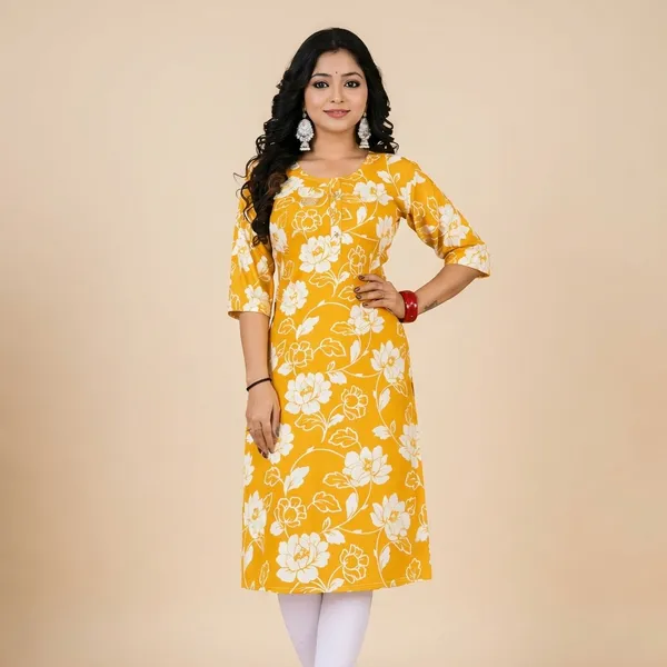 Yellow_Rayon_Kurti_For_Women