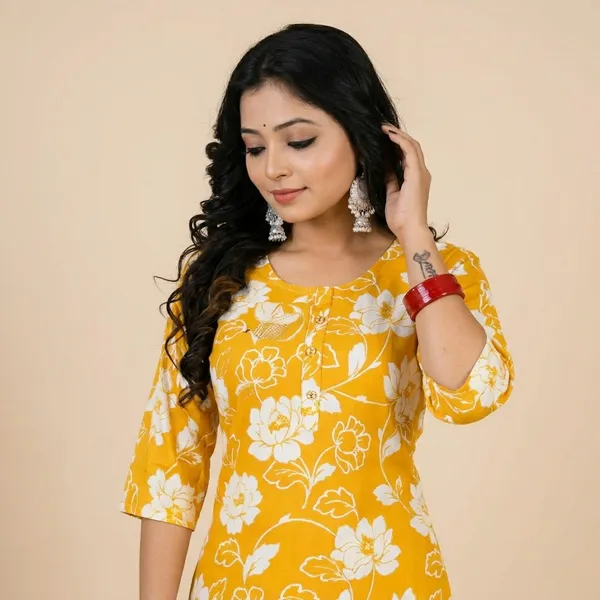 Yellow_Rayon_Kurti_For_Women