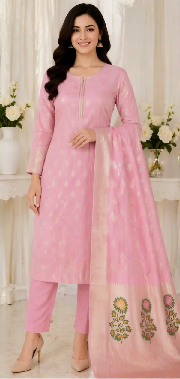 Pink_Banarasi_Jacquard_Unstitched_Suit_Set_For_Women