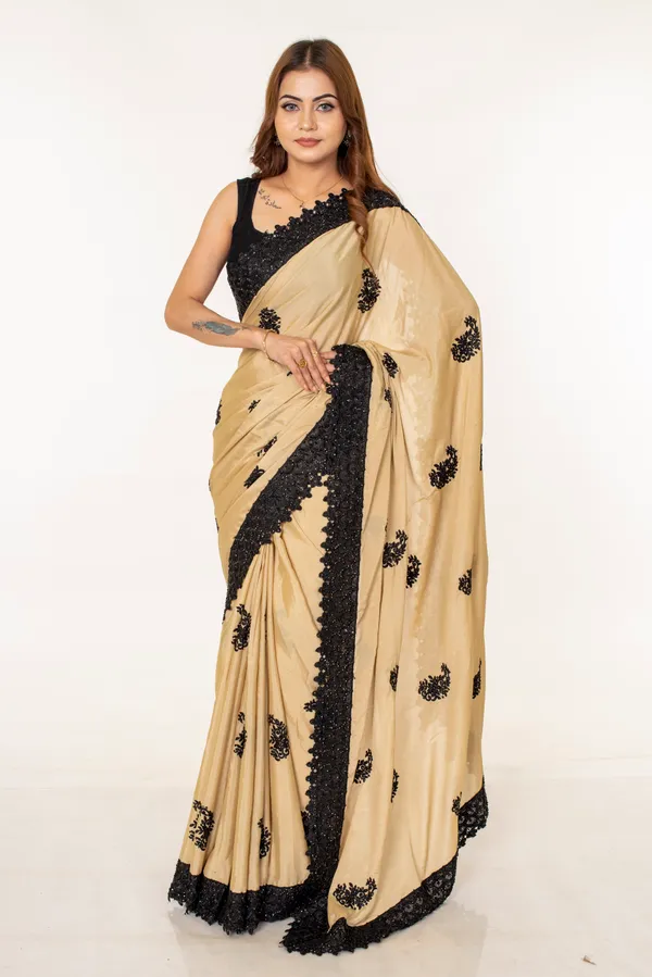 Beige_Chinnon_Saree_with_Black_Embroidered_Border
