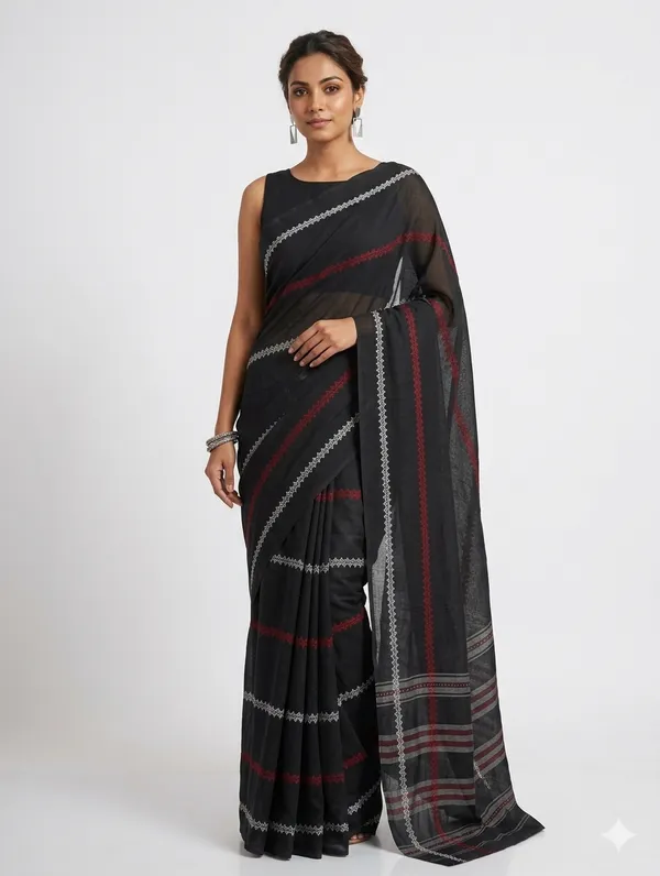 Black_Soft_Cotton_Saree_with_Ethnic_Woven_Border