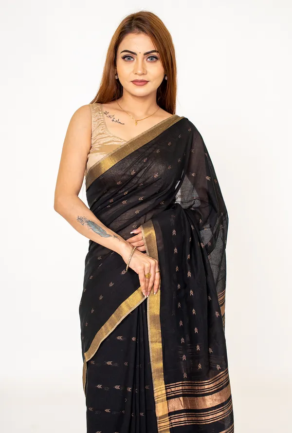 Black_mul_cotton_Saree_with_Zari_Border